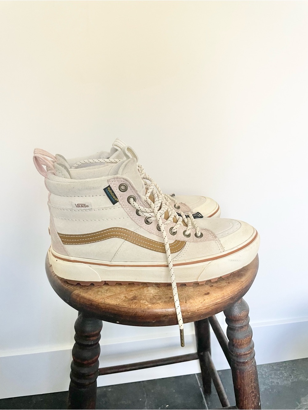Vans Women's High-Top Platform Sneakers in Cream and Tan Stripe